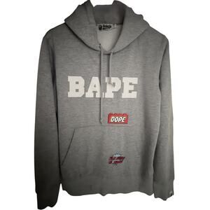 BAPE A Bathing Ape College Logo Patch Hoodie Gray Mens L